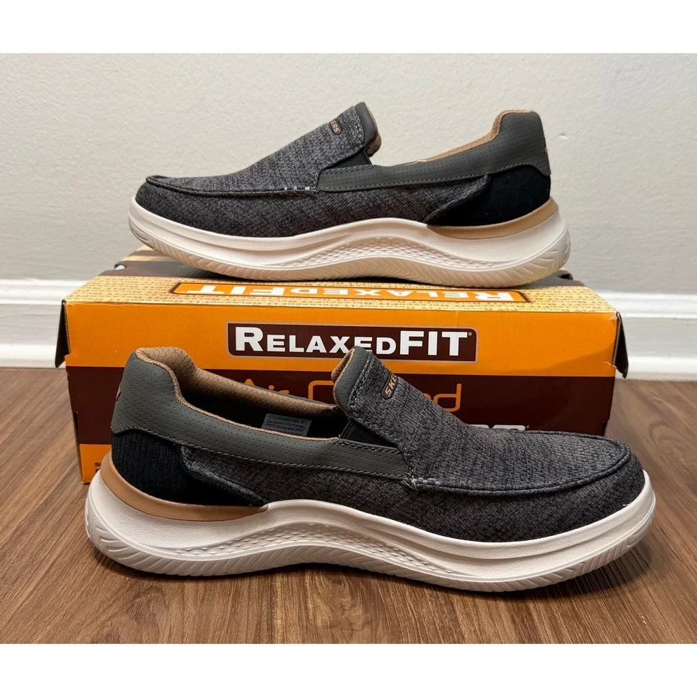 Skechers Mens Relaxed Fit Hasting Marco Gray Black Slip On Loafer Shoes Sz 11.5